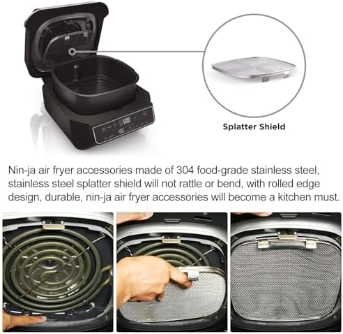 Square Stainless Steel Air Fryer Splatter Shield for Ninja Foodi AG300, AG300C,AG301C, AG302, AG400 Fryer Accessories.