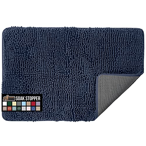 Gorilla Grip Soak Stopper Absorbent Indoor Chenille Doormat, 36x24, Muddy Dog Washable Mat, Quick Dry Soft Microfiber, Durable Rubber Backing, Absorbs Water and Moisture, Door Mat for Entry, Navy Blue