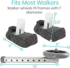 Vive Walker Wheels, Ski Glides, Accessories Covers for Seniors (6 PCS), Replacement Feet Parts Ball Set for Folding Medical Roller Safety- Front, Back Stability 5" Rubber, Bariatric - Universal Size
