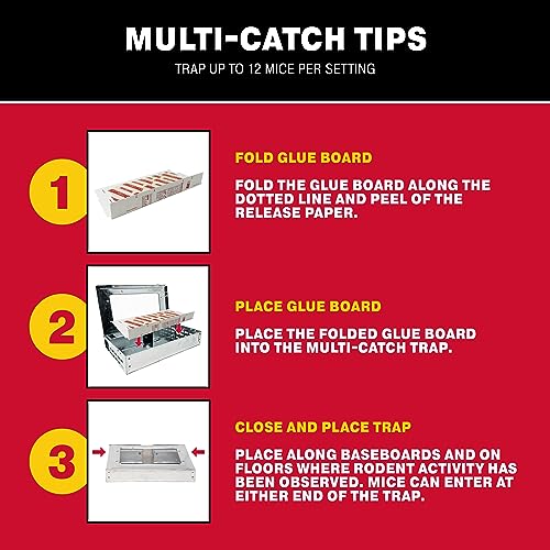 Catchmaster Pro Series Multi-Catch Mouse Trap 6-Pack, Humane Mouse Traps Indoor for Home, Rat Trap Outdoor with Replaceable Glue Boards, Pet Safe Pest Control, Live Trap for Garage & Shed