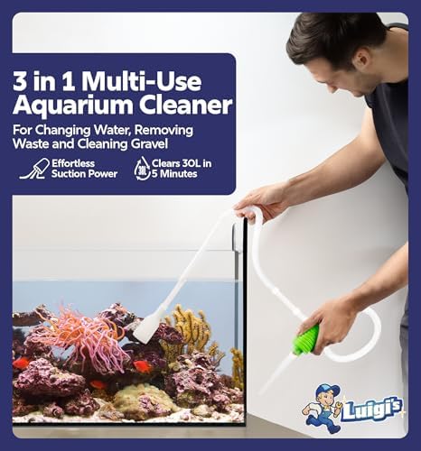 Luigi's Fish Tank Cleaner - Gravel Pump Vacuum for Aquarium - Hand Siphon Hose to Remove and Change Water or Sand in Minutes - Fish Aquarium Accessories, Supplies & Cleaning Tools