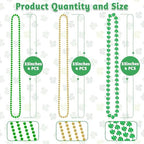 12 PCS St Patricks Day Necklace, Gold Green Beads Shamrocks Necklace, Plastic Shamrocks Bead Necklace Set, Irish Beer Decorations Supplies for St.Patricks Day Accessories Decorations Favors Bulk