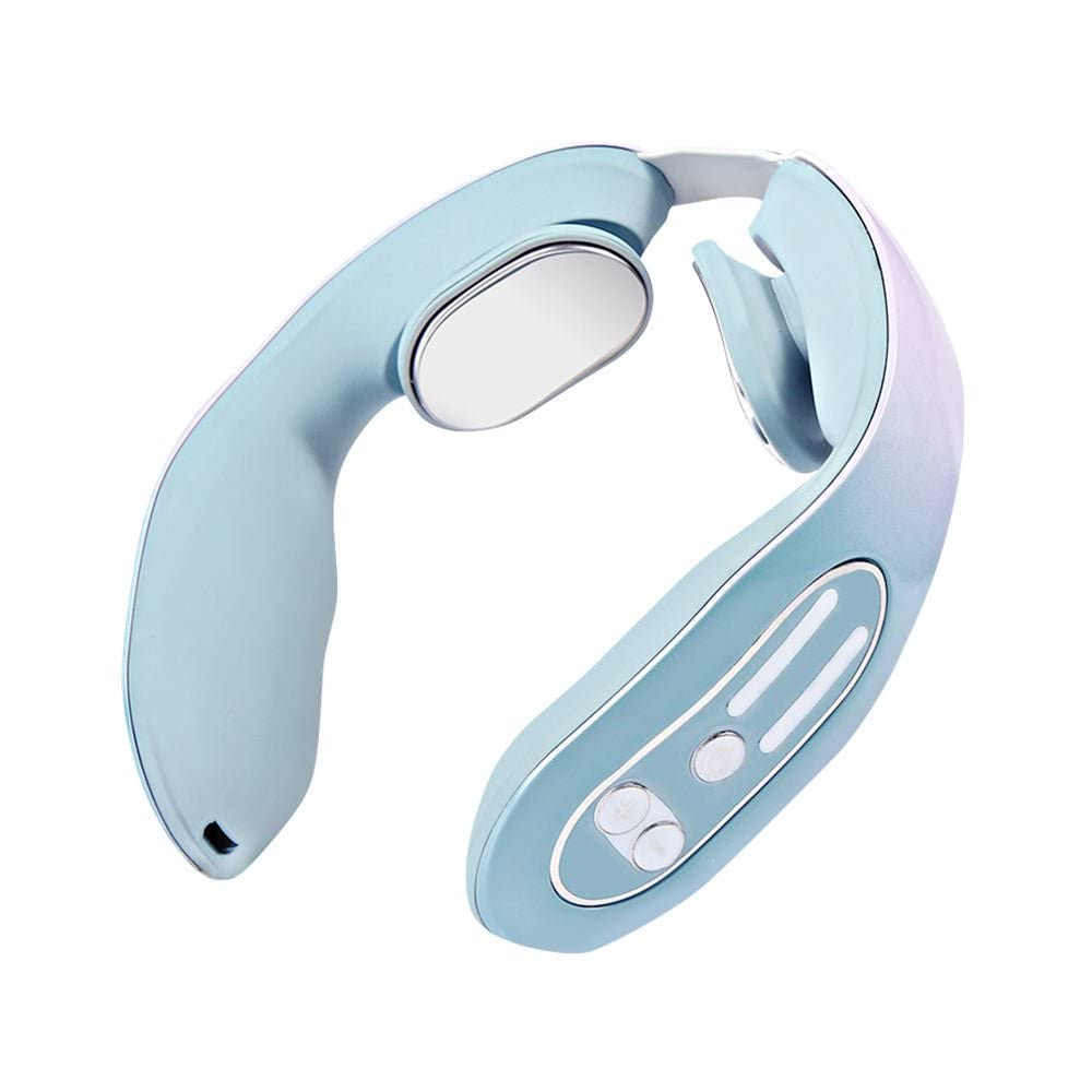 Celosmo EMS Neck Acupoints Lymphvity Massager Device Electric Deep Tissue 3D Massage USB Charge 12 Modes Neck Lymphatic Massager for Women Men Gift (Blue)