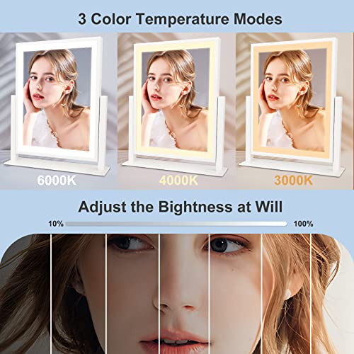 Beelux Makeup Mirror with Lights Lighted Up Vanity Mirror with Touch Control 3 Color Lighting Modes Dimmable 360°Rotation for Vanity Desk Tabletop 13Inch Christmas Birthday Present