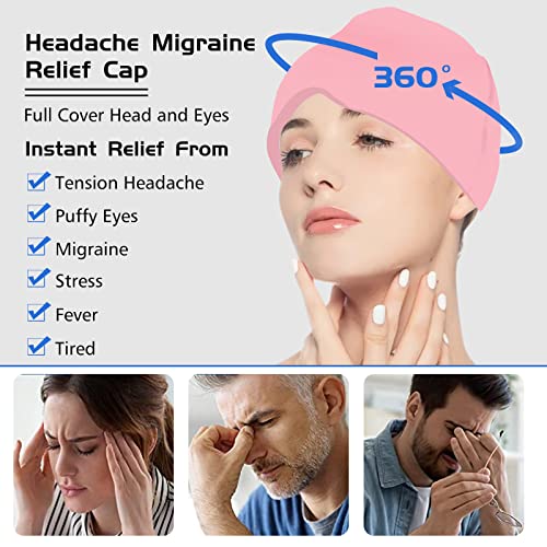 Headache Relief Hat for Migraine Relief, Tension, One Size Fits All Headache Cap with Reusable Ice Gel Pack for Puffy Eyes, Stress Relief (Pink)