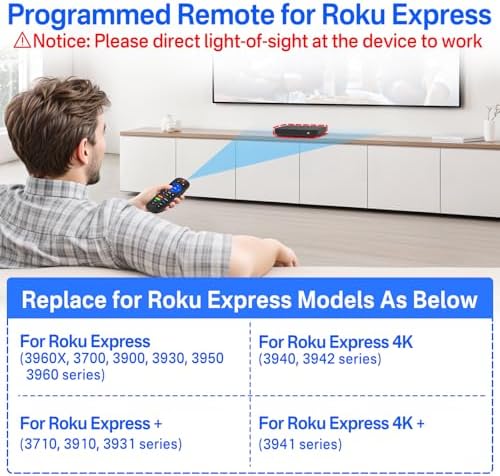 Programmable Remote for Roku Express 4K+, Express 4K Remote Replaces for Roku Express Remote with Volume Control for Roku Express Remote Replacement with Extra 9 Learning Keys (Not for Roku Stick)