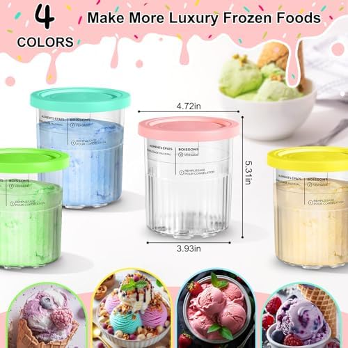 Containers Replacement for Ninja Creami Pints and Lids, 24oz Ice Cream Cups Compatible with Ninja Creami NC500 NC501 Series Maker, for Ninja Ice Cream with Insulated Sleeves(4 Pack)