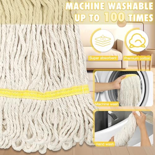 Commercial Mop Industrial Cotton Mop with Extra Replacement Mop Head,Looped-End Heavy Duty String Wet Mops with Long Handle for Home,Garage,Office, Workshop, Warehouse Floor Cleaning