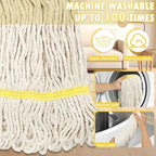 Commercial Mop Industrial Cotton Mop with Extra Replacement Mop Head,Looped-End Heavy Duty String Wet Mops with Long Handle for Home,Garage,Office, Workshop, Warehouse Floor Cleaning