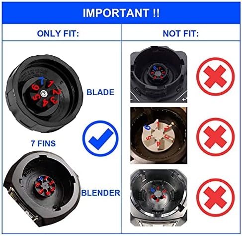Replacement Parts for Ninja Blender 7 Fins Bottom Blade and 1 Gasket Rubber for Nutri Ninja Auto iQ BL482-30 BL492 BL642-30 NN102 BL687CO-30 BL2013 (Blade Updated)
