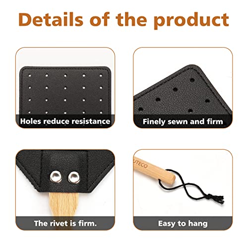 SAMEBUTECO Heavy-Duty Leather Fly Swatter Set: 1 Grey & 1 Black Included, 19.7" Effective Insects Catcher with Bench Wood Handle Fly Swatter Comfort Hold