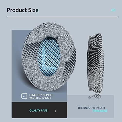 Cooling-Gel QuietComfort 35 / QC35 ii Fabric Replacement Ear Pads for Bose Headphones, Compatible with Bose QC45 QC25 QC2 QC15/ Around-Ear 2 AE2i AE2w/ SoundTrue & SoundLink Series, Blue