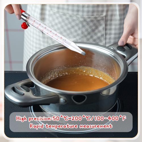 Photect 2 Pcs Candy Thermometer with Pot Clip 8" Deep Fry Oil Thermometer Instant Read Cooking Food Thermograph Sugar Syrup Jam Jelly Oil Temperature Kitchen Accessories for Home Cooking(Red)