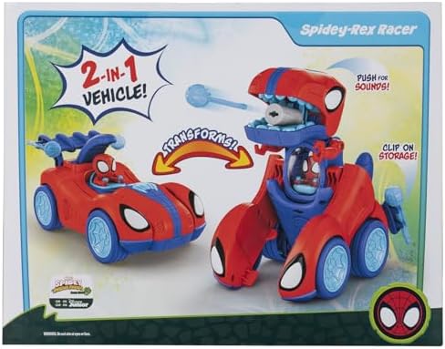 MARVEL Spidey and His Amazing Friends Spidey-Rex Racer - 8-Inch Vehicle with Sounds That Transforms from Vehicle Into Dinosaur