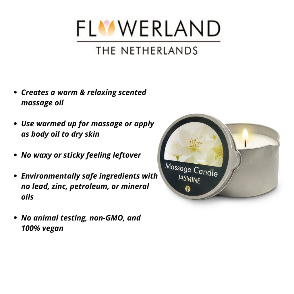 FLOWERLAND Massage Candle - Moisturizing Massage Oil Candle for Couples and Home Spa - Luxurious & Hydrating Skin Care Body Massage Oils - Natural, Vegan - Jasmine (200ml)