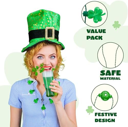 JOYIN 3 PCS St Patrick's Day Light Up Necklaces,Green Shamrock Bulb Necklace for Costume Dressing-up Accessories Saint Patricks Decorations Party Favor Supplies