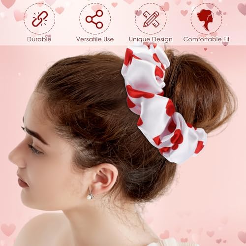 Lyrow 12 Pcs Valentines Hair Scrunchies Headband Gymnastic Hair Tie Rainbow Gilding Heart Ballet Hair Accessories Headband for Girl with Cards Dance Valentines Women Ballerina Dancer Gift (Deep Red)