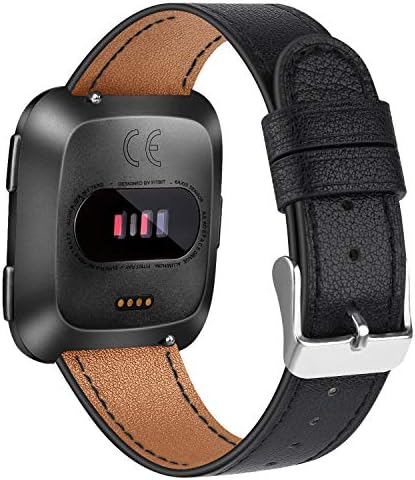Leather Bands Compatible with Fit bit Versa 2 Bands & Versa Bands & Versa Lite Wristbands, Classic Fit bit Versa SE Replacement Leather Strap for Women Men