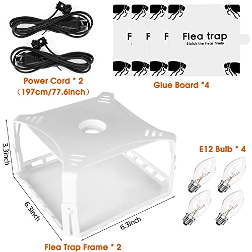 Flea Traps for Inside Your Home, 2 Pack Flea Trap Light Indoor, Bedbug Killer w/Sticky Pads Refills & Light Bulb Replacement, Safe Natural House Pest Control Infestation Treatment Trap Lamp for Pet