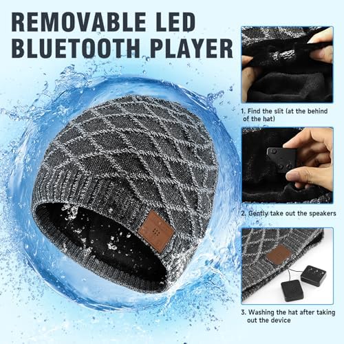 Bluetooth Beanie for Men, Wireless Headphones for Bluetooth Hat, Winter Knit Music Hat, Unique Tech Gifts Stocking Stuffer
