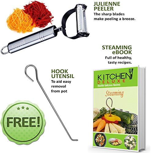Veggie Steamer Basket - Large - Fits Instant Pot Pressure Cooker 3, 5, 6 Qt & 8 Quart - 100% Stainless Steel - Accessories Include Safety Tool + Julienne Peeler + eBook - For Instapot