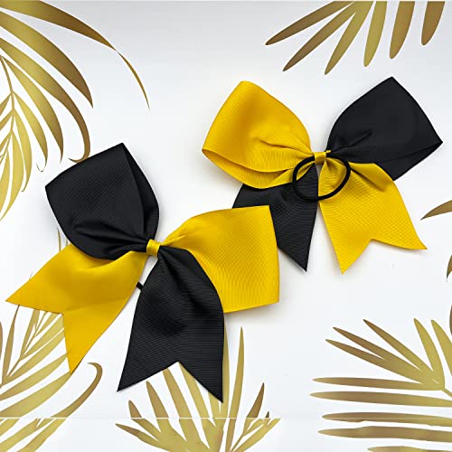 Hipcheer 20pcs 8" Large Cheer Bows for Girls, Hand-made Grosgrain Ribbon Hair Accessories for Teen Girls Softball Cheerleader Sports (Black/Gold)