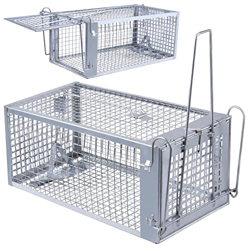 POlAFLEX Rat Traps Outdoor and Indoor, Single Door Cage Rodent Trap, Live Traps for Chipmunks, Catch and Release, Chipmunk Traps That Work for Rats, Mice, Chipmunks, and Other Small Size Animals