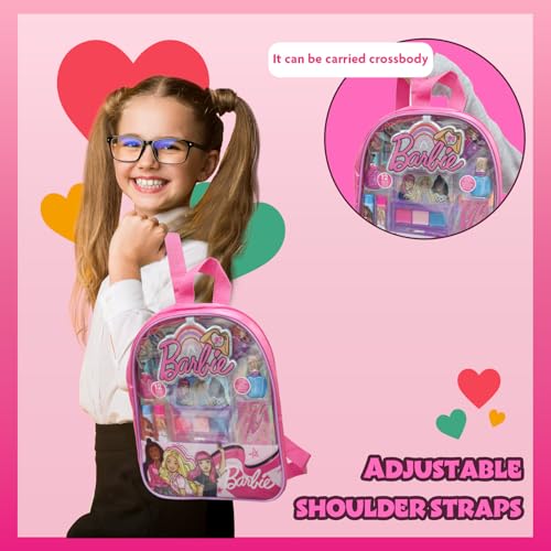 Barbie Makeup Filled Backpack Set, Including Lip Balm, Nail Polish, Nail File, Hair Bows, and Other Accessories, Ages 3+ for Parties, Sleepovers and Makeovers, By Townley Girl