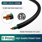 Elecan 3-Prong 45 Degree Flat to 90 Angled Plug Replacement Power Cord 10 Ft/2 Pack, Heatproof Flexible Durable AC Device Power Cable for Appliance Computer TV Monitor,E TL 18AWG 125V 10A with Ties