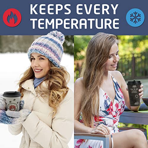 JUST PACK IT [16 oz - 100 Sets with Lids PREMIUM Paper Hot Coffee Cups with Resealable Lids - Leak Free To Go Disposable Hot Beverage Drinks