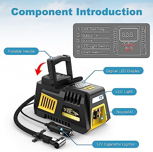 Portable Tire Inflator Digital Air Compressor 12V DC Tire Air Pump Car Accessories with Auto Shut-Off Function, Emergency LED Light, Carrying Case, Set of Nozzle Adaptors for Car, Motorcycle, Bicycle