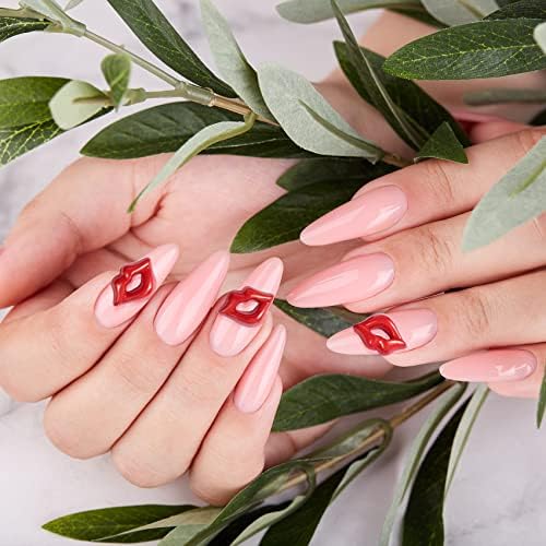 PAGOW 200Pcs Flatback Lip Pendent, Acrylic Red Gloss Sexy Kiss Charm for Valentine's Day Decoration Jewelry Making Findings DIY Phone Case Nail Scrapbook Craft Art Accessories
