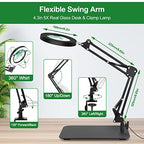 Magnifying Glass with Light and Stand, EOOKU Flexible Magnetic Helping Hand, 5X&10X 12V 108pcs LED Beads Magnifying Lamp, 3 Modes Adjustable Swivel Gooseneck Arms & Heavy Duty Base Plate