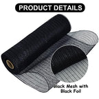 TONIFUL 2 Rolls 10 Inch Black Decorative Mesh Ribbbon Rolls, Fabric Mesh with Foil for Mesh Wreath Supplies, Front Door Wreath Crafts Tree Decor Christmas NewYears Halloween Decoration (10 yds/roll)