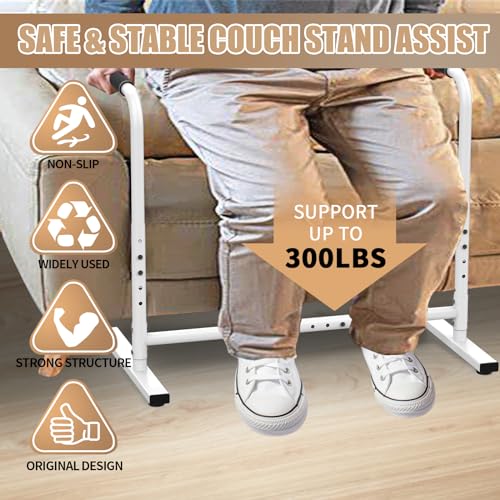 THOOUM Couch Chair Sofa Stand Assist for Seniors, Height & Width Adjustable Couch Lift Assist for Elderly Mobility Sit to Stand(300LBs Loading, Polished White)