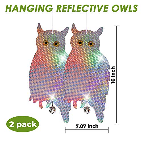 Dyvicl Fake Owl Hanging Reflective Owl for Woodpecker Deterrent 2 Pack