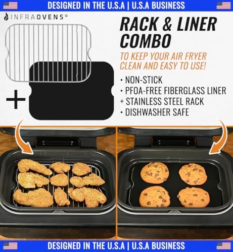 Air Fryer Rack Accessories for Ninja Foodi Smart XL 6-in-1 FG551 and Reusable Liner Accessory for Indoor Grill and Airfryer Cooking, Baking and Dehydrating, Stainless Steel, Paper Liner Replacement