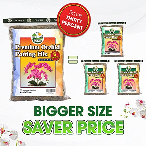 DUSPRO 6 Quarts Big Size Orchid Potting Mix with Forest Moss, Pine Bark Mulch, Perlite Stone & Coco Peat Mixture for Repotting Orchid Medium Sphagnum Soil Bulk for Root Growing