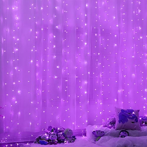 Twinkle Star 600 LED Window Fairy Curtain String Lights, 8 Modes Fairy Lights for Halloween Christmas Bedroom Wedding Party Home Garden Outdoor Indoor Wall Decorations, Purple