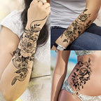 65 Sheets Black Realistic Flower Temporary Tattoos For Women Arm Thigh, 3D Fake Tattoos That Look Real And Last Long, Temp Rose Sketch Moon Snake Peony Floral Tattoo Stickers For Adults Girls