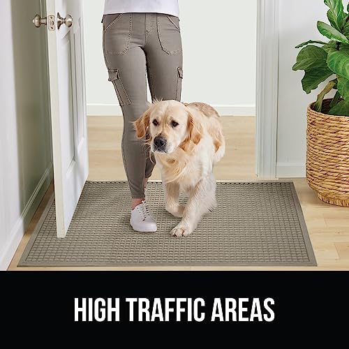 Gorilla Grip Ultra Absorbent Moisture Guard Doormat, Absorbs Up to 5.7 Cups of Water, Stain and Fade Resistant, Spiked Rubber Backing, All Weather Mats Capture Dirt, Indoor Outdoor, 35x23, Beige