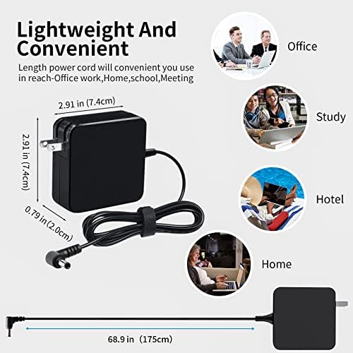 65W AC Laptop Charger Adapter Replacement for Asus U56E X555L X551M X53U X550C Q551L Q301L K53E K55A S500C S400C A53E R554L TP500L F555L PA-1700-02 ADP-65DW B ADP-45BW-B Power Supply Cord