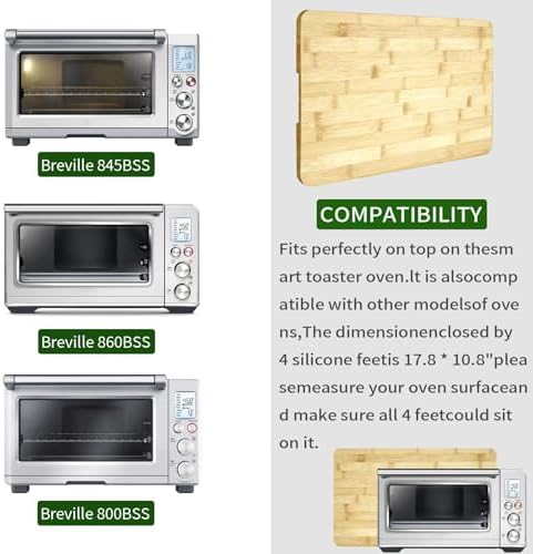 Bamboo Cutting Board Compatible with Breville 860BSS 845BSS BOV800XL Smart Oven Convection Toaster Oven, 100% Natural Organic Bamboo, 17.8" × 10.8" Accessories for Countertop Convection Oven