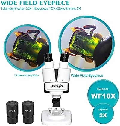 Aomekie® Microscope for Kids Students 20X 40X with 10Pcs Slides Insect Specimen Stereo Microscope for Kids with WF eyepieces LED Light Source Portable Stereoscope