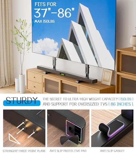 Universal TV Stand, Table Top TV Stand Base Replacement for Most 37 to 86 Inch LCD LED TVs, 7 Height Adjustable TV Legs with Cable Management Hold up to 150lbs, Max VESA 800x600mm, Black AX10TB01
