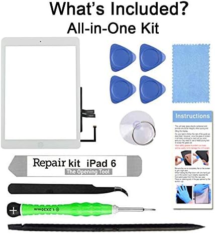 for iPad 6 (6th Gen 2018) A1893 A1954 Screen Replacement Glass Touch Digitizer Repair Kit with Home Button & Tools - Only for iPad 6 6th Generation (White)