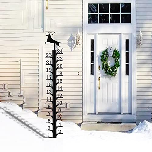 24 Inch Iron Art Snow Gauge Outdoor, Elk Snow Measuring Stick, Snowfall Measuring Gauge, Winter Snow Measurer Snow Ruler inches, Christmas Decorations Outdoor Yard Stake, Snow Measuring Device