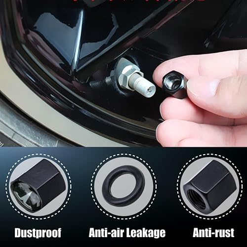 TACTILIAN Car Tire Valve Stem Caps for Tesla Model 3, S, X, Y Accessories (4 Pack) Leakproof Aluminum Tire Valve Caps with Rubber O-Rings Compatible with Tesla Model Y Accessories 2023