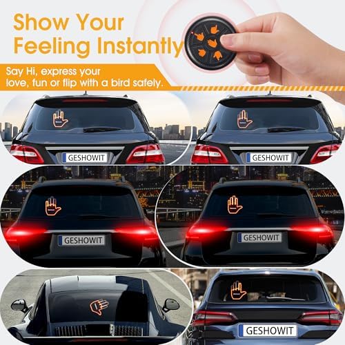 Car Accessories for Men - Car Finger Light with 6 Gestures Remote - Show Your Feelings to Drivers - Ideal Gift Hand Gesture Lights, Truck Accessories, Hand Sign Car LED Signs for Men and Women