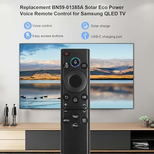 BN59-01385A Solar Voice Remote for Samsung Smart Remote Replacement with Bluetooth Rechargeable Solar Cell Fit for Samsung TV Remote Control for Frame Neo LED Smart Ultra HD TV